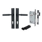 Pair of Iver Brunswick lever door handles on rectangular backplates, featuring a sleek, modern design in a matte finish.
