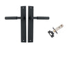 Door Lever Brunswick Knurled Rectangular Matt Black L120xP57mm BPH240xW38mm Passage Kit, Tube Latch Split Cam 'T' Striker Matt Black Backset 60mm in Matt Black