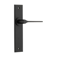Door Lever Como Chamfered Latch Matt Black H240xW50xP61mm in Matt Black