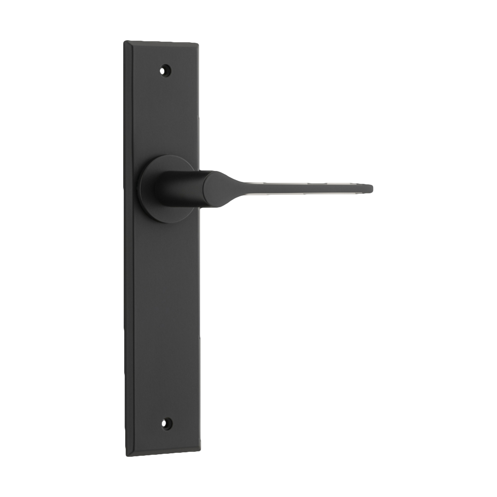 Door Lever Como Chamfered Latch Matt Black H240xW50xP61mm in Matt Black