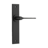 Door Lever Como Chamfered Latch Matt Black H240xW50xP61mm in Matt Black