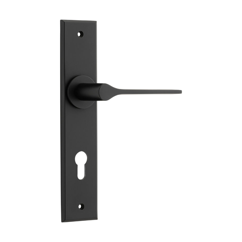 Door Lever Como Chamfered Euro Matt Black H240xW50xP61mm in Matt Black