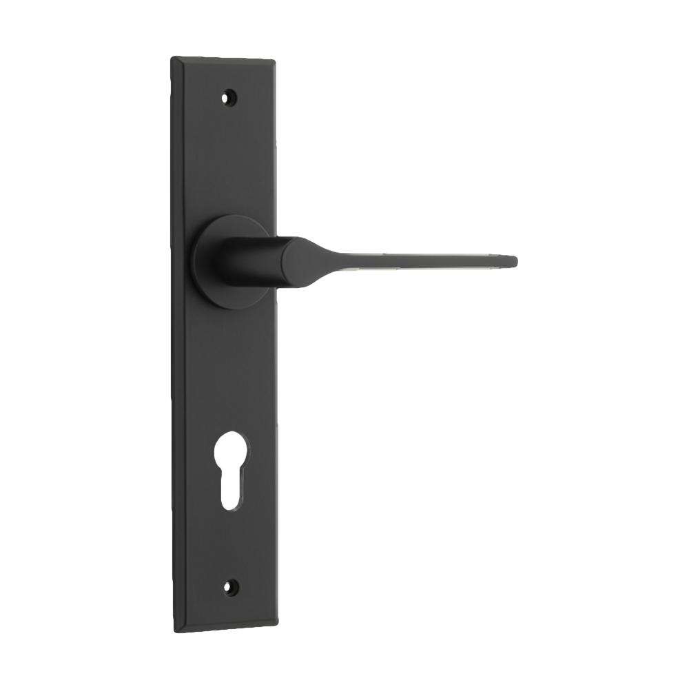Door Lever Como Chamfered Euro Matt Black H240xW50xP61mm in Matt Black