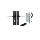 Door Lever Como Chamfered Euro Pair Matt Black CTC85mm L119xP61mm BPH240xW50mm Mortice Lock Euro Matt Black CTC85mm Backset 60mm, Euro Cylinder Key Thumb 5 Pin Matt Black 65mm KA4 in Matt Black