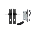Door Lever Como Chamfered Euro Pair Matt Black CTC85mm L119xP61mm BPH240xW50mm Mortice Lock Euro Matt Black CTC85mm Backset 60mm, Euro Cylinder Key Thumb 5 Pin Matt Black 65mm KA4 in Matt Black