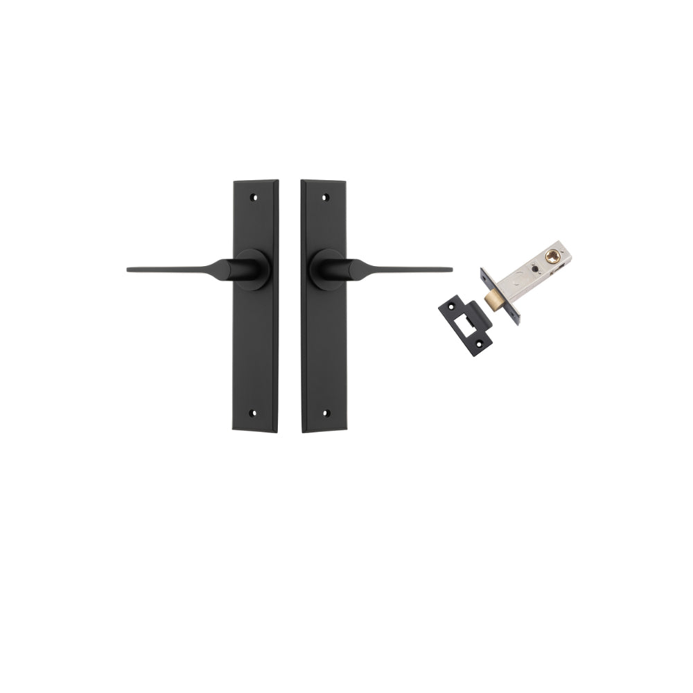 Door Lever Como Chamfered Matt Black L119xP61mm BPH240xW50mm Passage Kit Tube Latch Split Cam 'T' Striker Matt Black Backset 60mm in Matt Black