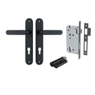 Pair of Iver Bronte lever door handles on oval backplates, featuring a sleek, modern design in a polished finish.