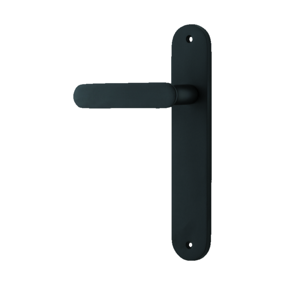 Door Lever Bronte Oval Latch Left Hand Fixed Matt Black L117xP53mm BPH240xW40mm in Matt Black