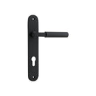Pair of Iver Berlin lever door handles on oval backplates, featuring sleek modern design and polished metal finish.