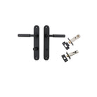 Pair of Iver Berlin lever door handles with oval backplates, featuring a sleek, modern design in a polished finish.