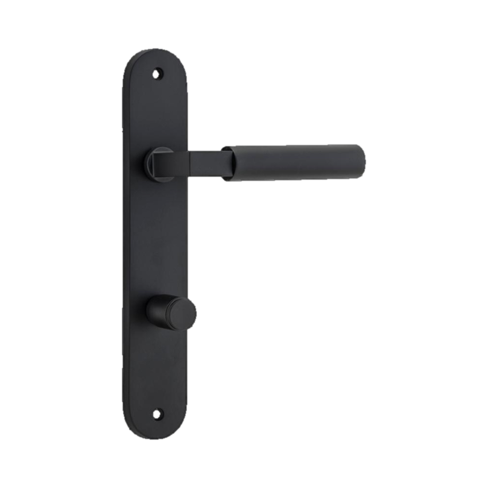 Door Lever Berlin Oval Privacy Matt Black CTC85mm H237xW40xP57mm in Matt Black