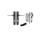 Door Lever Como Oval Euro Pair Matt Black CTC85mm L119xP59mm BPH240xW40mm Mortice Lock Euro Matt Black CTC85mm Backset 60mm, Euro Cylinder Key Thumb 5 Pin Matt Black 65mm KA4 in Matt Black