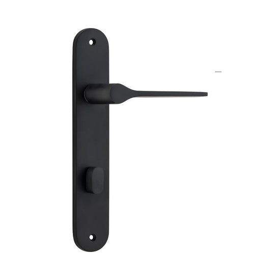 Door Lever Como Oval Privacy Matt Black CTC85mm H240xW40xP59mm in Matt Black