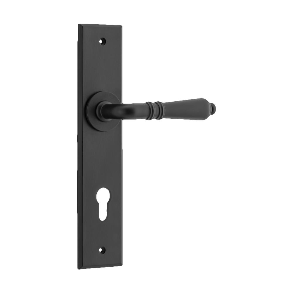 Door Lever Sarlat Chamfered Euro Matt Black H240xW50xP55mm in Matt Black