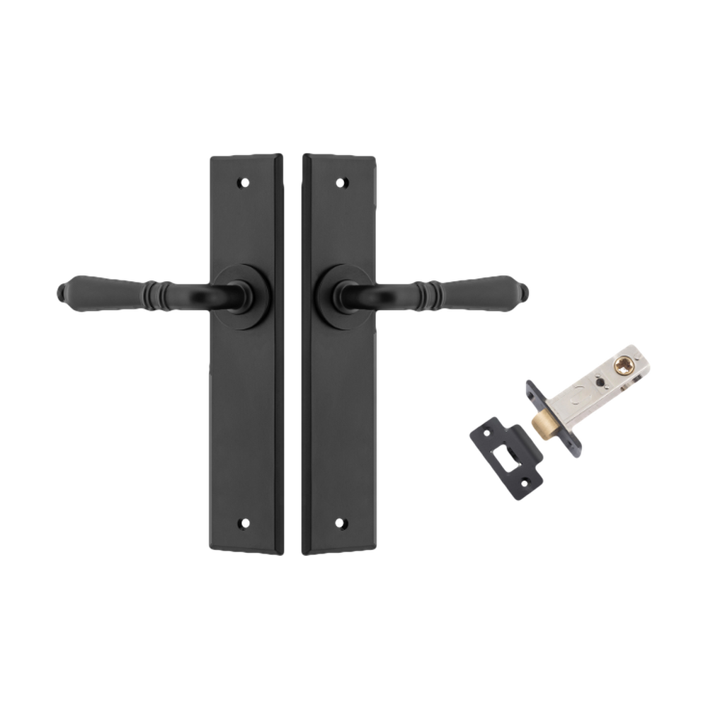 Door Lever Sarlat Chamfered Matt Black L111xP55mm BPH240xW50mm Passage Kit Tube Latch Split Cam 'T' Striker Matt Black Backset 60mm in Matt Black