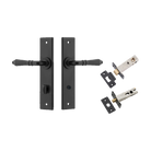 Door Lever Sarlat Chamfered Privacy Matt Black CTC85mm L111xP55mm BPH240xW50mm Privacy Kit Tube Latch Split Cam 'T' Striker Matt Black Backset 60mm, Privacy Bolt Round Bolt Matt Black Backset 60mm in Matt Black