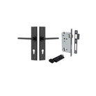 Door Lever Baltimore Chamfered Euro Pair Matt Black CTC85mm L118xP56mm BPH240xW50mm Mortice Lock Euro Matt Black CTC85mm Backset 60mm, Euro Cylinder Key Thumb 5 Pin Matt Black 65mm KA4 in Matt Black
