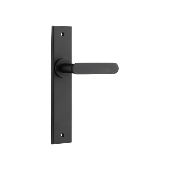 Door Lever Bronte  on Long Backplate Matt Black H240xW50xP55mm in Matt Black