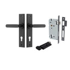 Door Lever Bronte Chamfered Euro Pair Matt Black CTC85mm L117xP55mm BPH240xW50mm Mortice Lock Euro Matt Black CTC85mm Backset 60mm, Euro Cylinder Key Thumb 5 Pin Matt Black 65mm KA4 in Matt Black