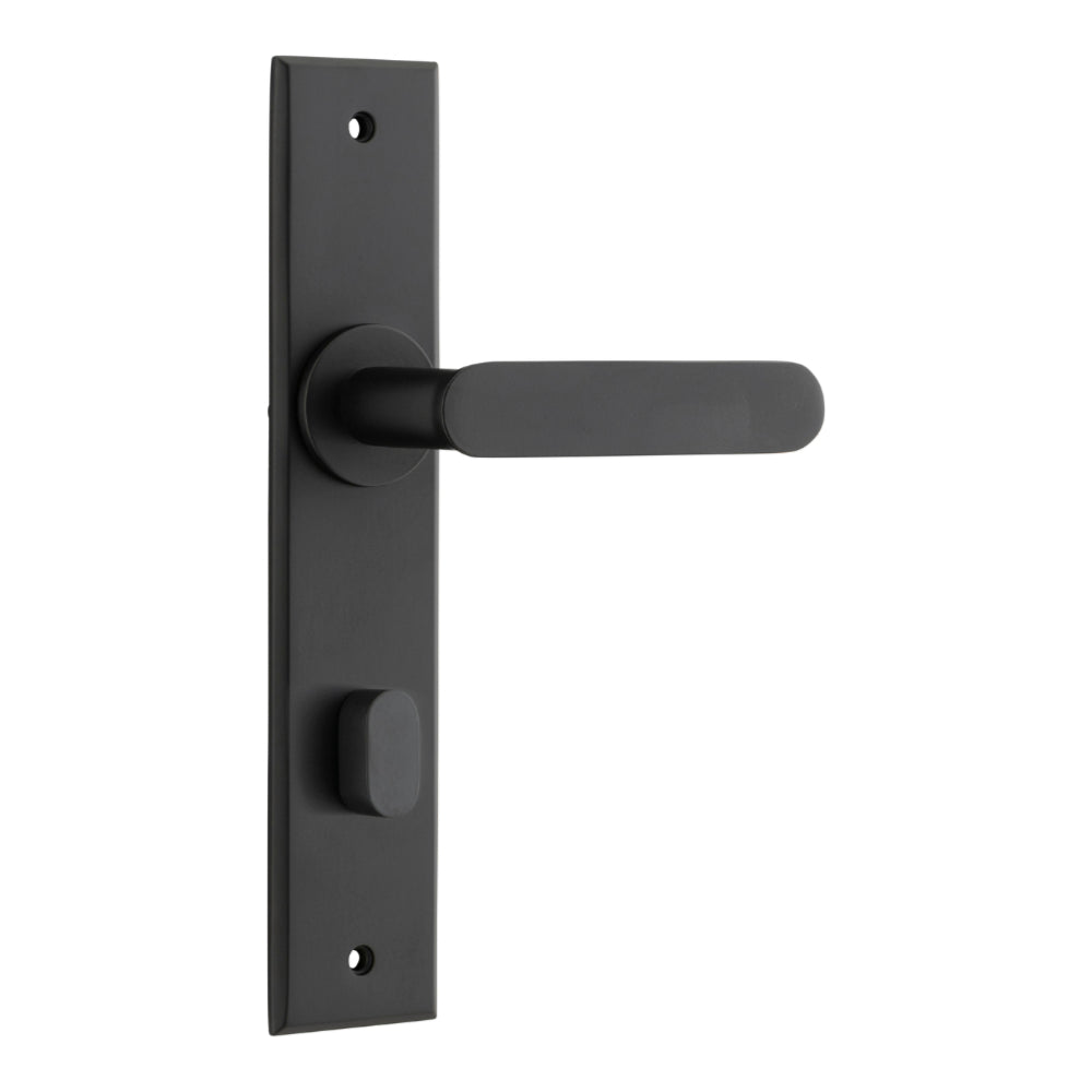 Door Lever Bronte Chamfered Privacy Matt Black H240xW50xP55mm in Matt Black