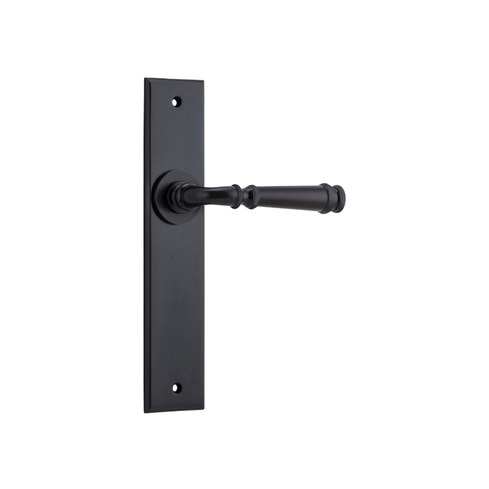 Door Lever Verona Chamfered Latch Matt Black H240xW50xP59mm in Matt Black