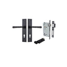 Door Lever Verona Chamfered Euro Pair Matt Black CTC85mm L122xP58mm BPH240xW50mm Mortice Lock Euro Matt Black CTC85mm Backset 60mm, Euro Cylinder Key Thumb 5 Pin Matt Black 65mm KA4 in Matt Black