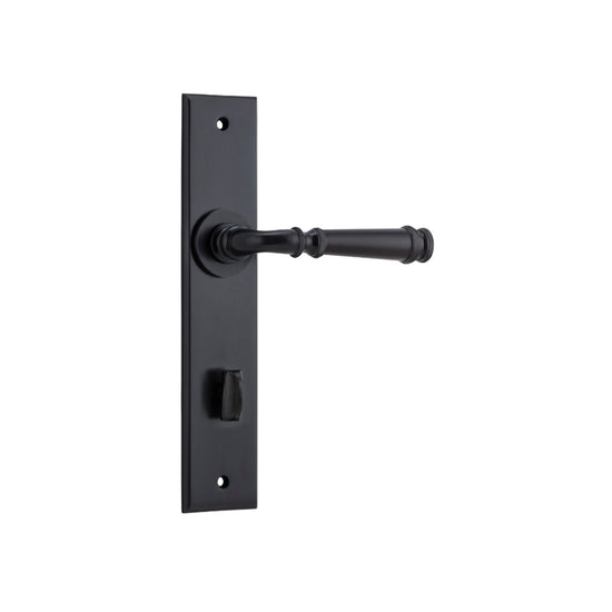 Door Lever Verona Chamfered Privacy Matt Black CTC85mm H240xW50xP59mm in Matt Black