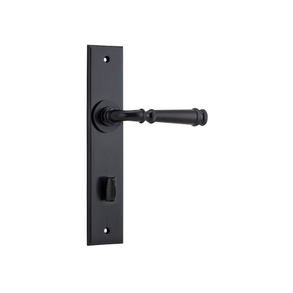 Door Lever Verona Chamfered Privacy Matt Black CTC85mm H240xW50xP59mm in Matt Black