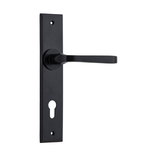 Door Lever Annecy Chamfered Euro Matt Black CTC85mm H240xW50xP65mm in Matt Black