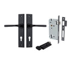 Door Lever Annecy Chamfered Euro Pair Matt Black CTC85mm L117xP65mm BPH240xW50mm Mortice Lock Euro Matt Black CTC85mm Backset 60mm, Euro Cylinder Key Thumb 5 Pin Matt Black 65mm KA4 in Matt Black