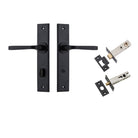 Door Lever Annecy Chamfered Privacy Matt Black CTC85mm L117xP65mm BPH240xW50mm Privacy Kit Tube Latch Split Cam 'T' Striker Matt Black Backset 60mm, Privacy Bolt Round Bolt Matt Black Backset 60mm in Matt Black