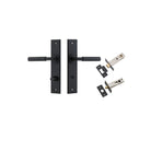 Door Lever Berlin Chamfered Privacy Matt Black CTC85mm L120xP59mm BPH240xW50mm Privacy Kit Tube Latch Split Cam 'T' Striker Matt Black Backset 60mm, Privacy Bolt Round Bolt Matt Black Backset 60mm in Matt Black