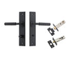 Door Lever Brunswick  Chamfered Privacy Matt Black CTC85mm L120xP59mm BPH240xW50mm Privacy Kit Tube Latch Split Cam 'T' Striker Matt Black Backset 60mm, Privacy Bolt Round Bolt Matt Black Backset 60mm in Matt Black