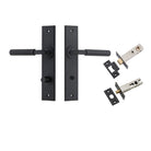 Door Lever Brunswick  Chamfered Privacy Matt Black CTC85mm L120xP59mm BPH240xW50mm Privacy Kit Tube Latch Split Cam 'T' Striker Matt Black Backset 60mm, Privacy Bolt Round Bolt Matt Black Backset 60mm in Matt Black
