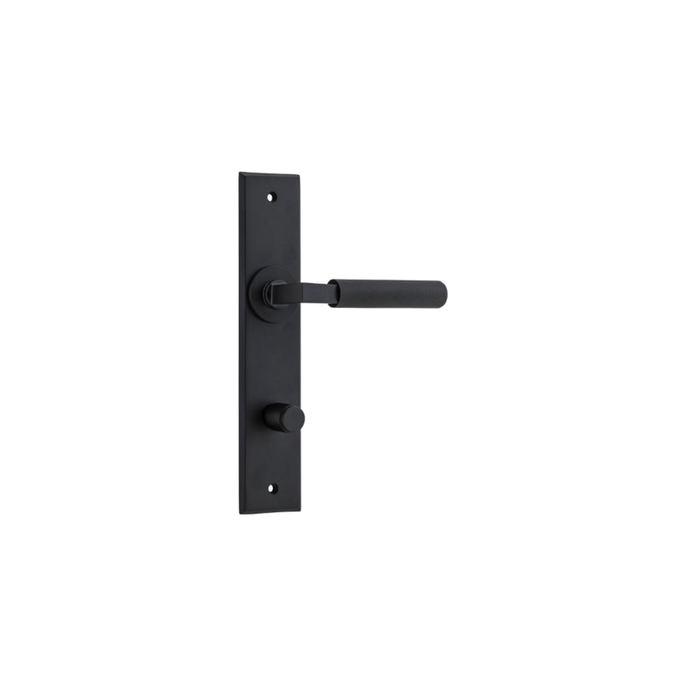 Door Lever Brunswick Chamfered Privacy Matt Black CTC85mm H240xW50xP60mm in Matt Black