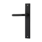 Pair of Iver Oslo lever handles on rectangular backplates, architectural hardware with a sleek, modern design for doors.