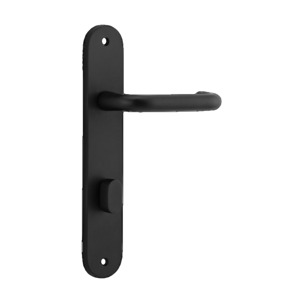 Door Lever Oslo Return Oval Privacy Matt Black CTC85mm L118xP56mm BPH240xW50mm Privacy Kit Tube Latch Split Cam 'T' Striker Matt Black Backset 60mm, Privacy Bolt Round Bolt Matt Black Backset 60mm in Matt Black