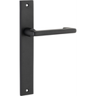 Pair of Iver Baltimore return levers on rectangular backplates, showcasing sleek design and polished finish for door hardware.