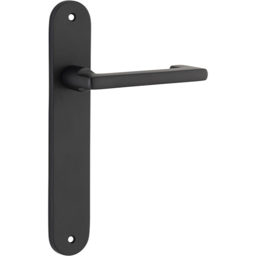 Door Lever Baltimore Return Oval Latch Pair Matt Black H240xW40xP58mm in Matt Black