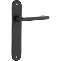 Door Lever Baltimore Return Oval Latch Pair Matt Black H240xW40xP58mm in Matt Black