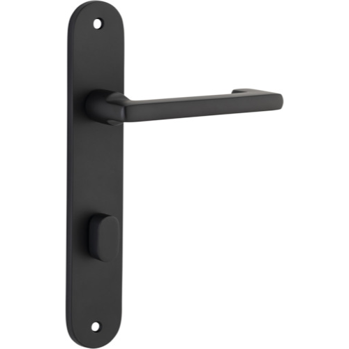 Door Lever Baltimore Return Oval Privacy Pair Matt Black CTC85mm H240xW40xP58mm in Matt Black