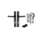 Door Lever Osaka Rectangular Euro Pair Matt Black CTC85mm H240xW38xP55mm Entrance Kit, Mortice Lock Euro Matt Black CTC85mm Backset 60mm, Euro Cylinder Dual Function 5 Pin Matt Black L65mm KA1 in Matt Black