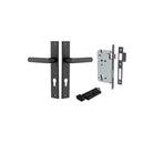 Door Lever Osaka Rectangular Euro Pair Matt Black CTC85mm H240xW38xP55mm Entrance Kit, Mortice Lock Euro Matt Black CTC85mm Backset 60mm, Euro Cylinder Key Thumb 6 Pin Matt Black L70mm KA1 in Matt Black