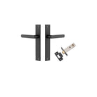 Door Lever Osaka Rectangular Latch Pair Matt Black H240xW38xP55mm Passage Kit, Tube Latch Split Cam 'T' Striker Matt Black Backset 60mm in Matt Black