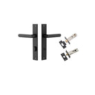 Door Lever Osaka Rectangular Privacy Pair Matt Black CTC85mm H240xW38xP55mm Privacy Kit, Tube Latch Split Cam 'T' Striker Matt Black Backset 60mm, Privacy Bolt Round Bolt Matt Black Backset 60mm in Matt Black