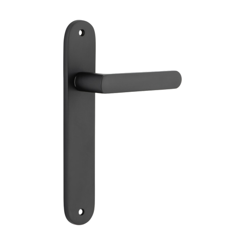 Door Lever Osaka Oval Latch Pair Matt Black H240xW40xP55mm in Matt Black