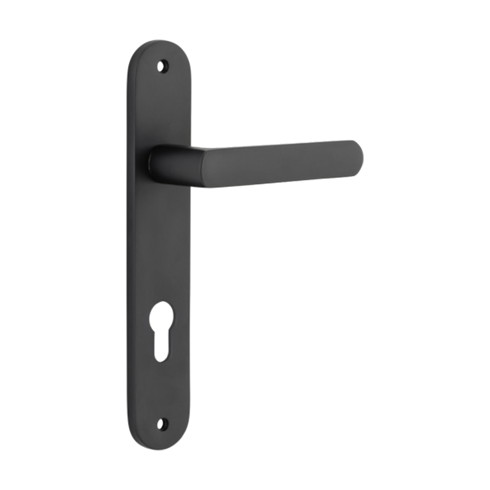 Door Lever Osaka Oval Euro Pair Matt Black CTC85mm H240xW40xP55mm in Matt Black