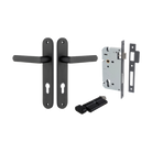 Door Lever Osaka Oval Euro Pair Matt Black CTC85mm H240xW40xP55mm Entrance Kit Mortice Lock Euro Matt Black CTC85mm Backset 60mm, Euro Cylinder Key Thumb 6 Pin Matt Black L70mm KA1 in Matt Black