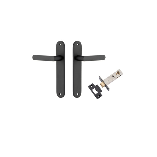 Door Lever Osaka Oval Latch Pair Matt Black H240xW40xP55mm Passage Kit Tube Latch Split Cam 'T' Striker Matt Black Backset 60mm in Matt Black