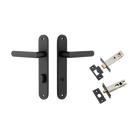 Door Lever Osaka Oval Privacy Pair Matt Black CTC85mm H240xW40xP55mm Privacy Kit Tube Latch Split Cam 'T' Striker Matt Black Backset 60mm, Privacy Bolt Round Bolt Matt Black Backset 60mm in Matt Black